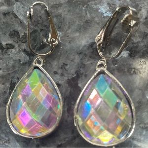 2/$25 or 3/$35 NWOT Clear iridescent teardrop rainbow clip on earrings
